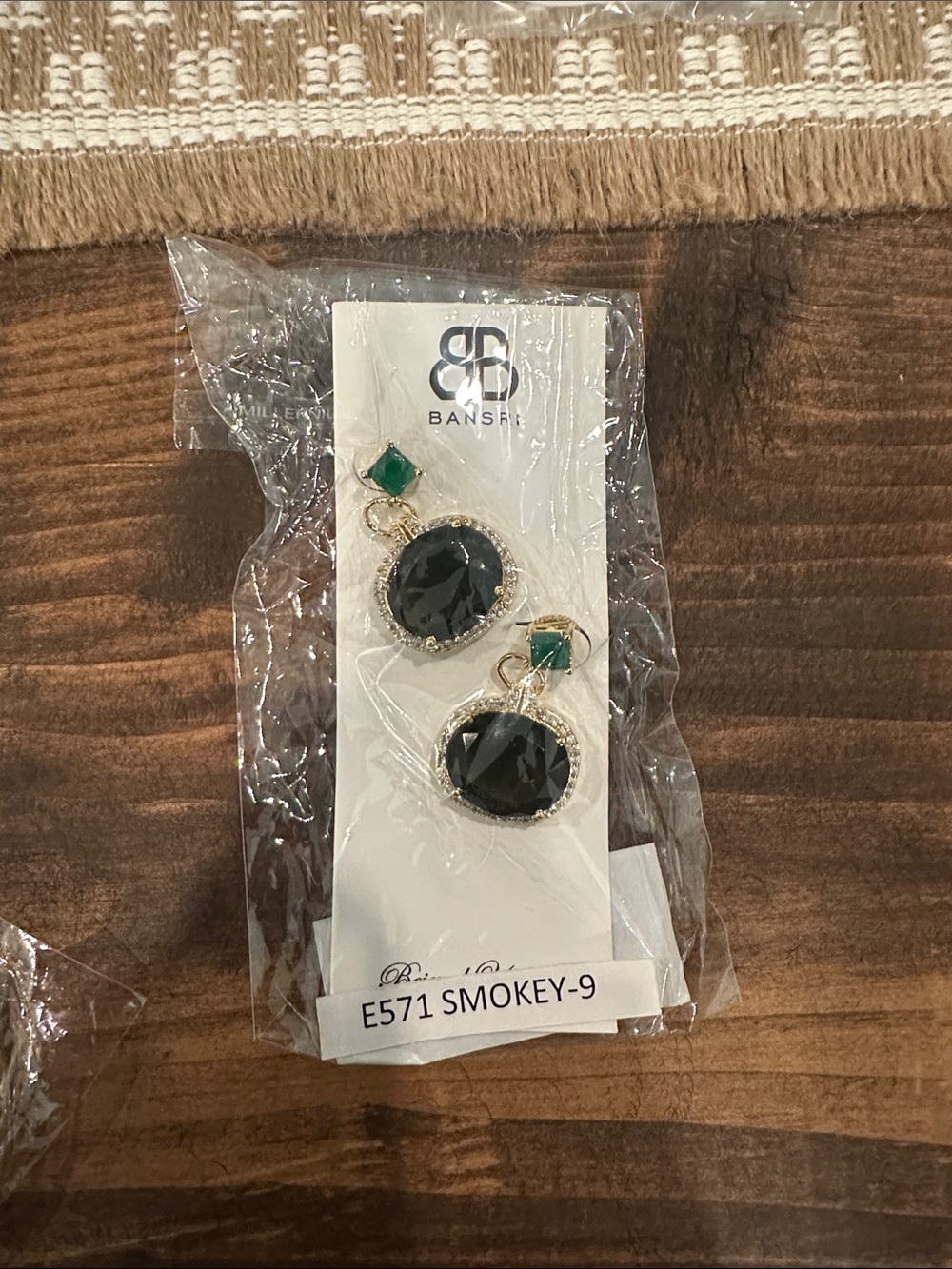 Bansri Smokey Black and Emerald Drop Earrings - Gold Tone